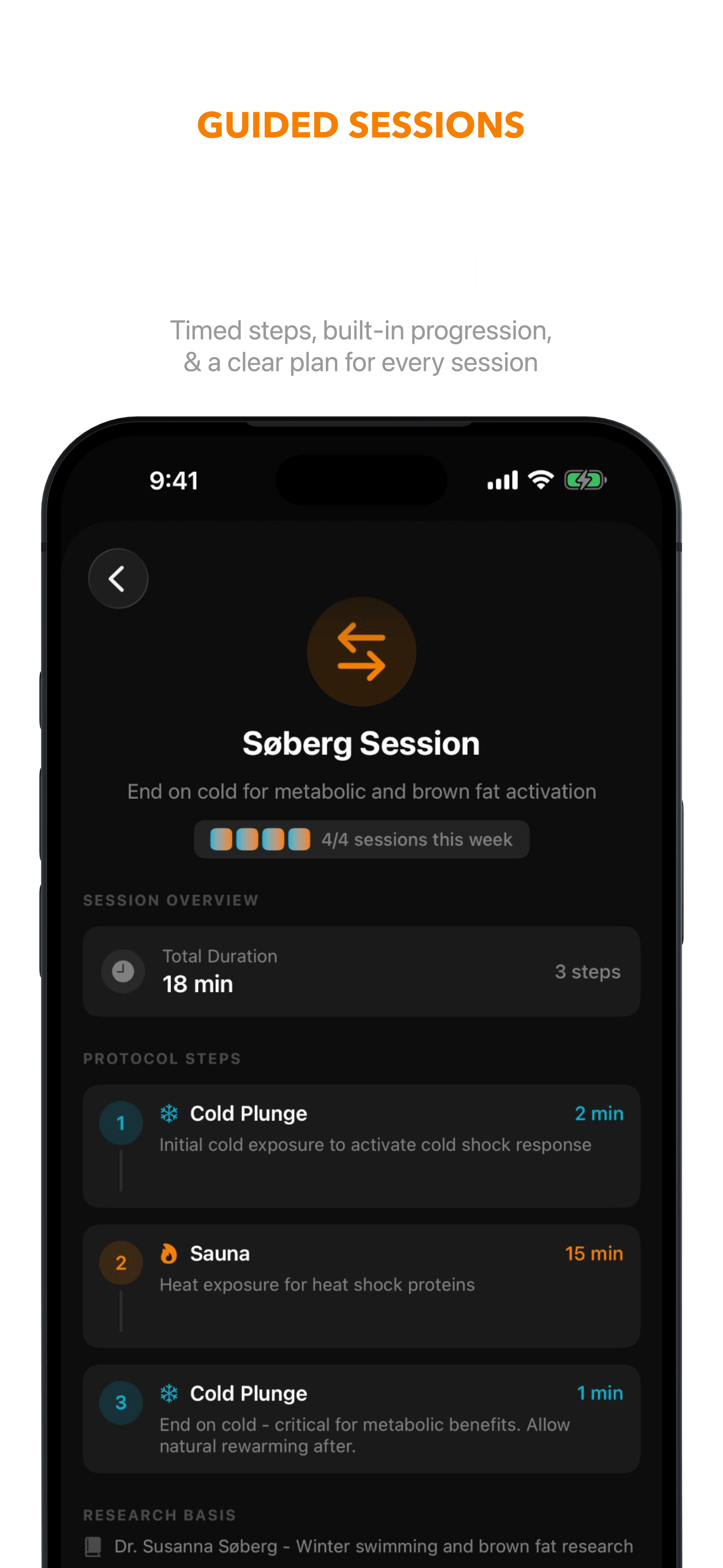 SnowFire daily cold plunge protocol with guided timer